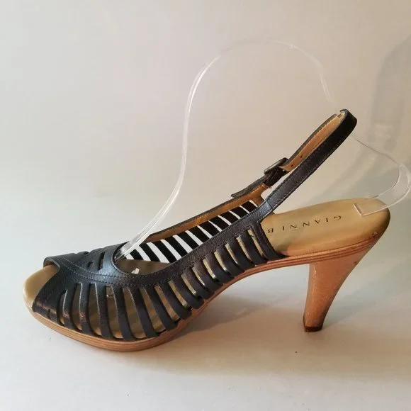 GIANNI BINI 9 1/2 MEDIUM OPEN TOE SLING BACK BLACK SANDAL FW-0005 - Picture 5 of 10